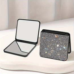 jkthpu-45 Sparkling Rhinestone Folding Makeup Mirror  Portable DualSided Beauty