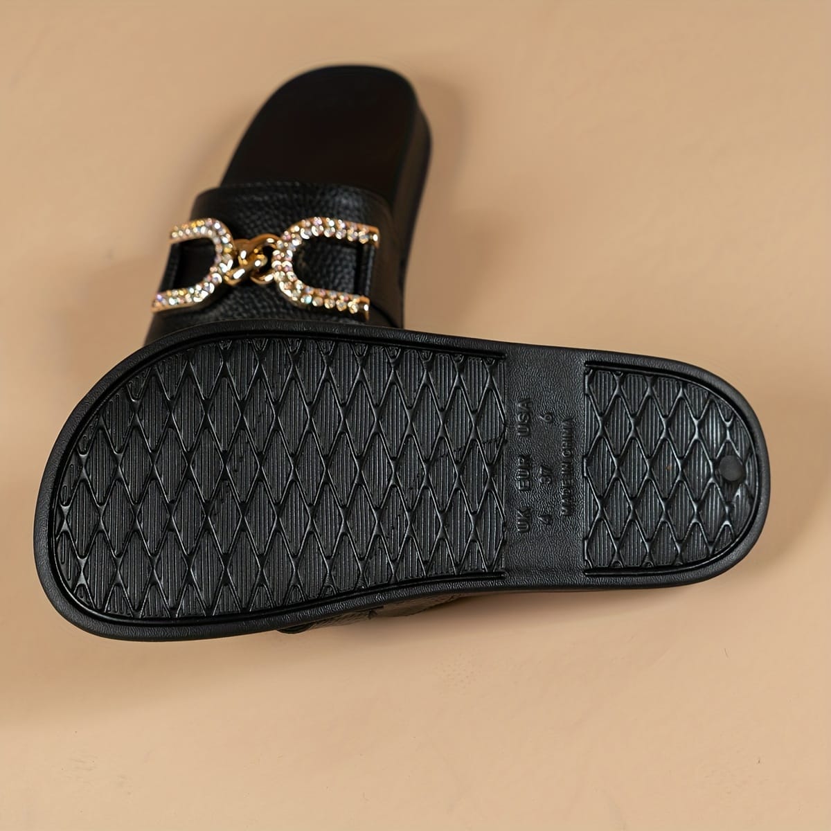 jkthpu-45 Sparkling Rhinestone Metal Buckle Comfy Memory Slippers