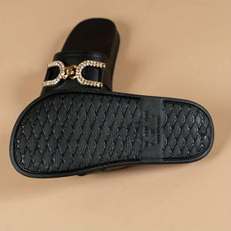 jkthpu-45 Sparkling Rhinestone Metal Buckle Comfy Memory Slippers