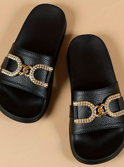 jkthpu-45 Sparkling Rhinestone Metal Buckle Comfy Memory Slippers
