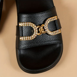 jkthpu-45 Sparkling Rhinestone Metal Buckle Comfy Memory Slippers