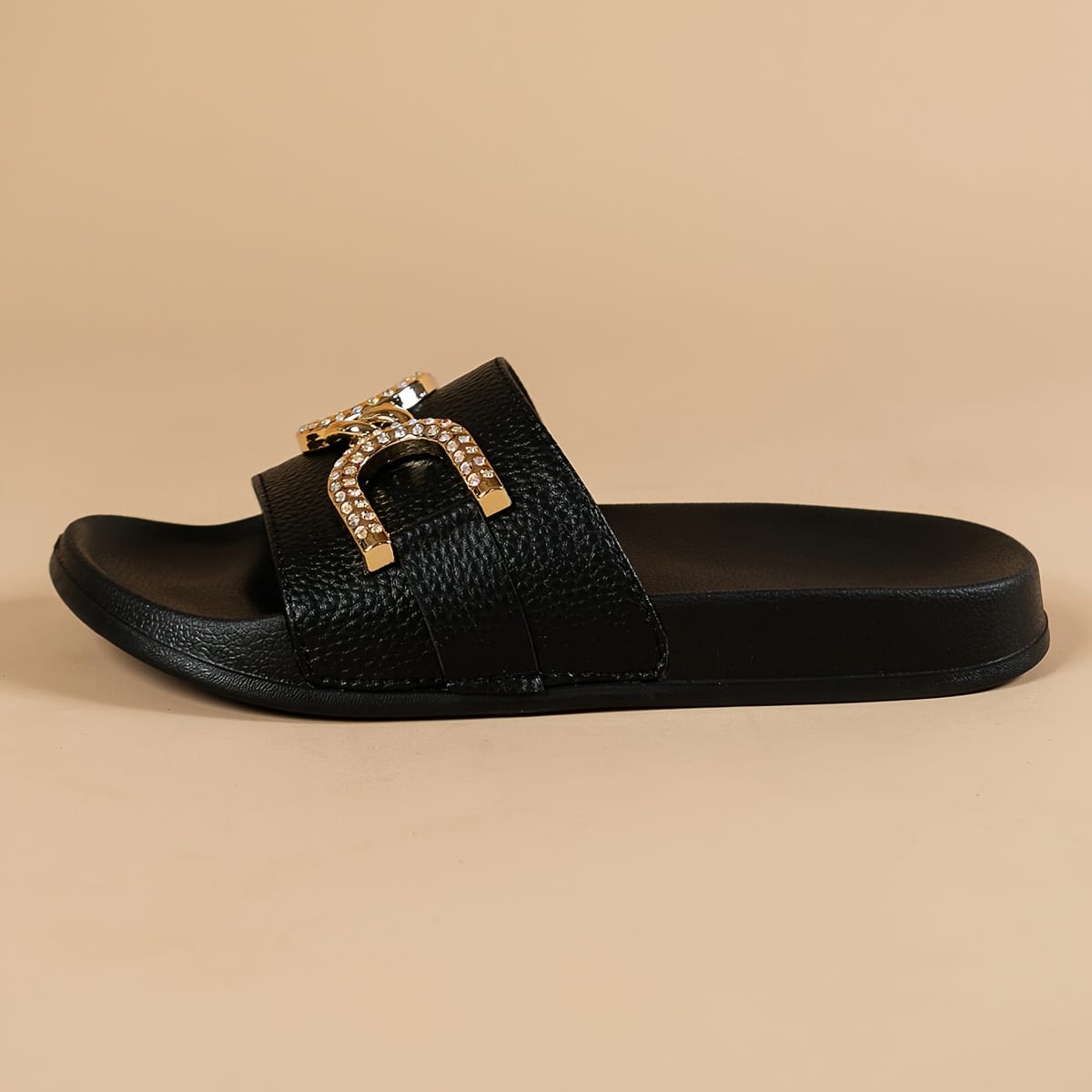 jkthpu-45 Sparkling Rhinestone Metal Buckle Comfy Memory Slippers