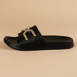 jkthpu-45 Sparkling Rhinestone Metal Buckle Comfy Memory Slippers