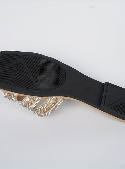 jkthpu-45 Sparkling Rhinestone Monogram Ankle Strap Slide Sandals