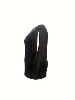 jkthpu-45 Sparkling Rhinestone Plus Size Black Top for Chic Style