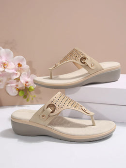 KissICON Sandals Sparkling Wedge Beach Sandals with Rhinestone Split Toe