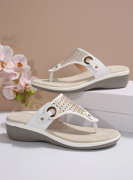 KissICON Sandals Sparkling Wedge Beach Sandals with Rhinestone Split Toe
