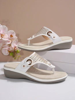 KissICON Sandals Sparkling Wedge Beach Sandals with Rhinestone Split Toe