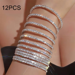 jkthpu-45 Sparkling White (12-Pack) Dazzling Rhinestone Stretch Bangles Sparkle  Shine Set