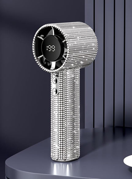 jkthpu-45 Sparkling White Rhinestones Elegant Diamond Mini Fan Portable USB Rechargeable Power