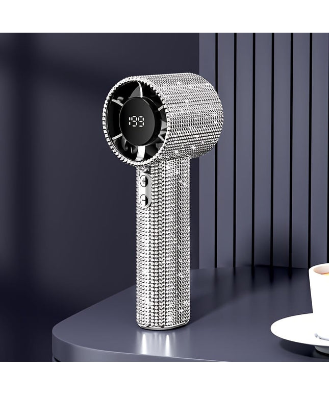 jkthpu-45 Sparkling White Rhinestones Elegant Diamond Mini Fan Portable USB Rechargeable Power