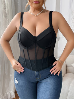 jkthpu-45 Spicy Plus Size Halter Corset  Mesh Bralette Set