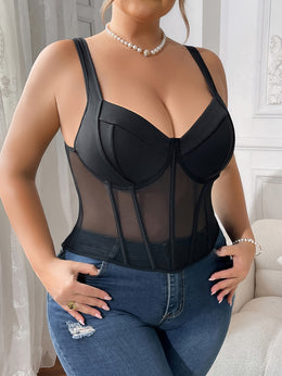 jkthpu-45 Spicy Plus Size Halter Corset  Mesh Bralette Set