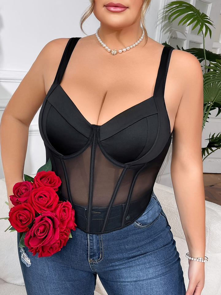 Spicy Plus Size Halter Corset Mesh Wrap Crop Top