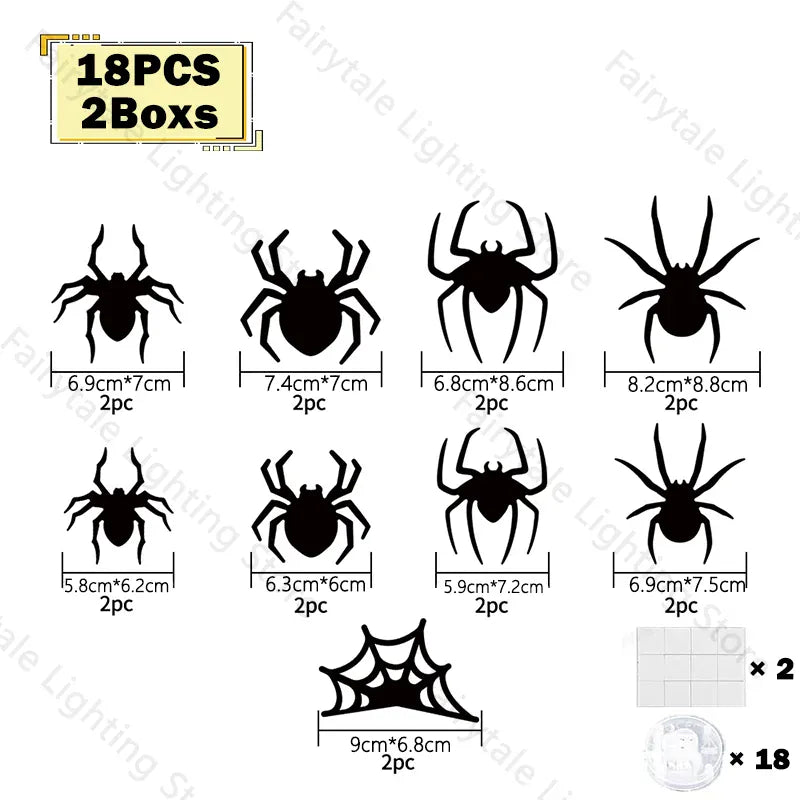 KissICON Spider-18PCS-2Boxs Halloween Bat/Spider Decor Night Light 3D Purple/Green Lights Wall Sticker for Self-adhesive Decor Halloween Party Decoration