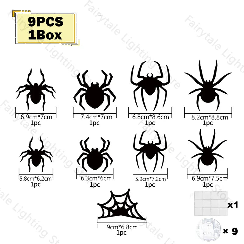 KissICON Spider-9PCS-1Box Halloween Bat/Spider Decor Night Light 3D Purple/Green Lights Wall Sticker for Self-adhesive Decor Halloween Party Decoration