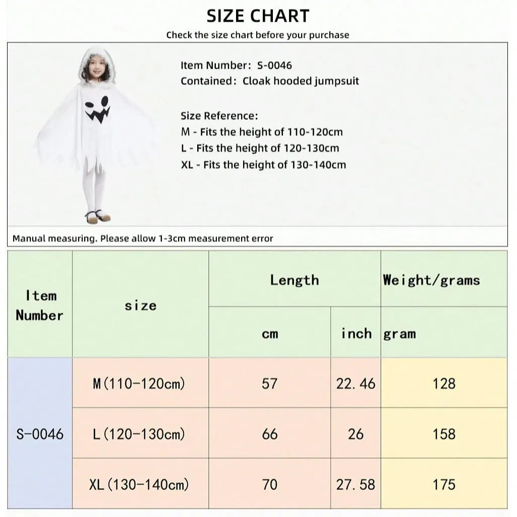 KissICON Spooky Hooded White Ghost Halloween Costume Cape for Kids