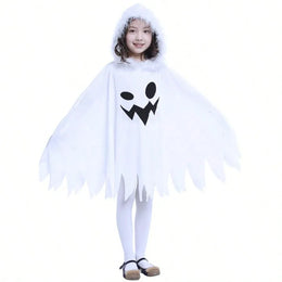 KissICON Spooky Hooded White Ghost Halloween Costume Cape for Kids