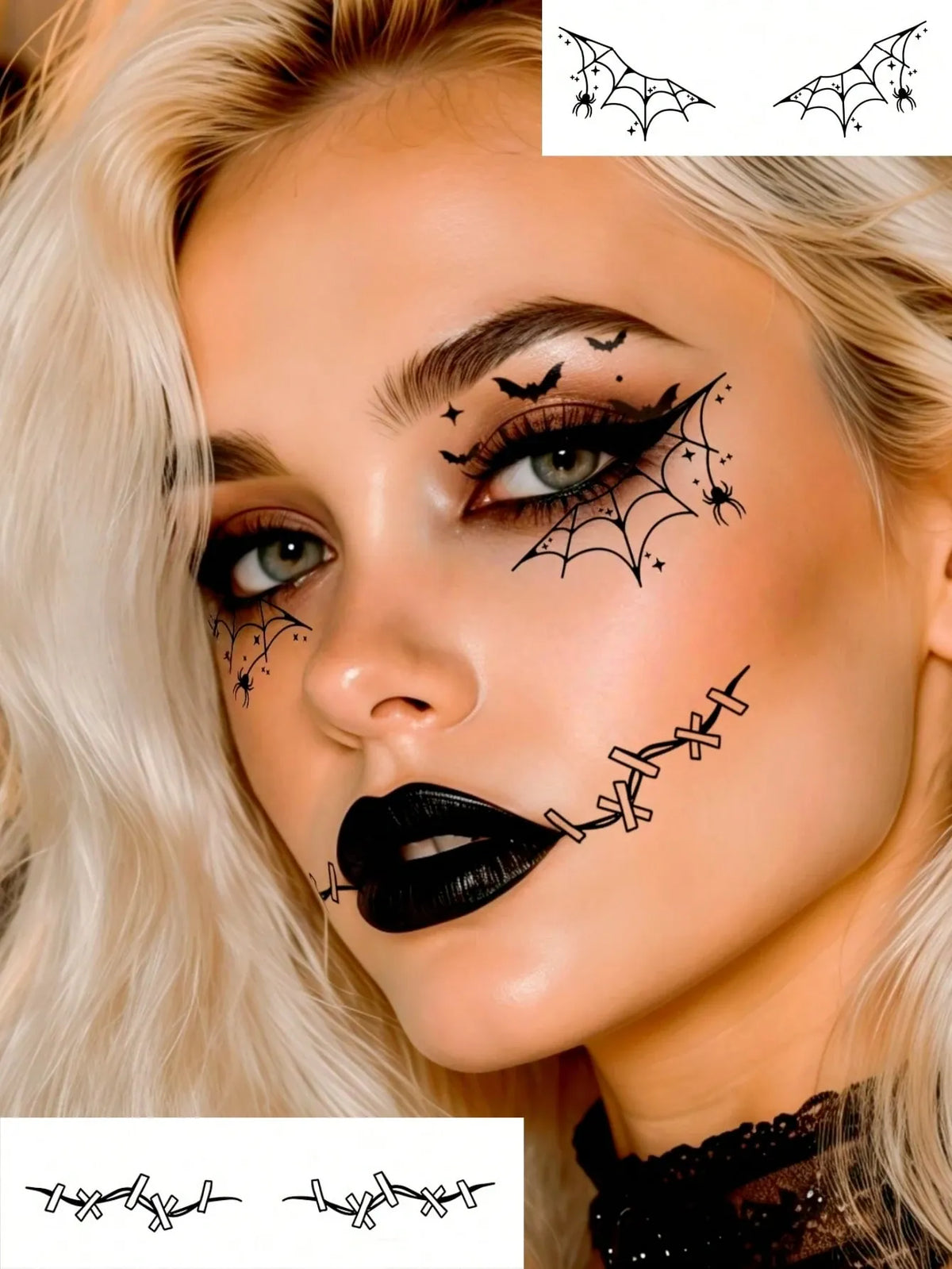 KissICON Spooky Spider Web Temporary Face Tattoos for Halloween
