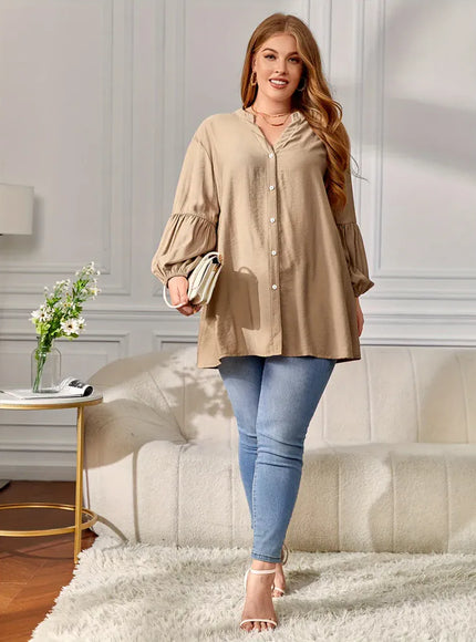 KissICON Spring plus Size Women's Solid Color Button Shirt Elegant Loose Blouse Versatile Office Commuter Wear 2025