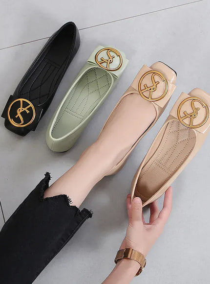 KissICON Spring Shallow Square Toe Flats Casual Shoes Women
