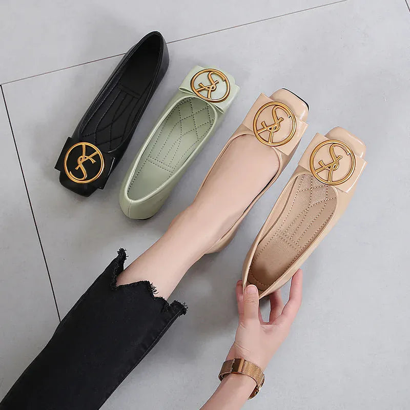 KissICON Spring Shallow Square Toe Flats Casual Shoes Women