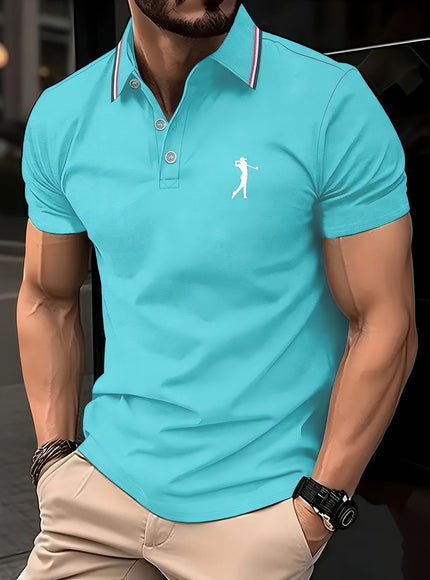 KissICON SpringSummer Mens Printed ShortSleeve Golf Shirt