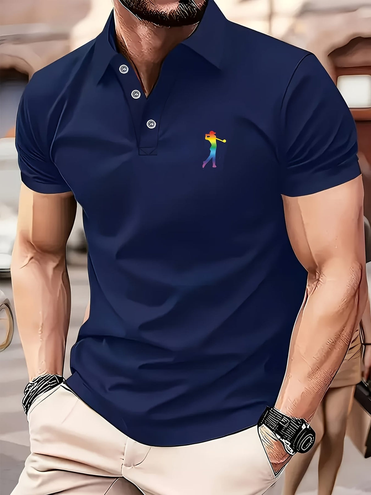 KissICON SpringSummer Mens Printed ShortSleeve Golf Shirt