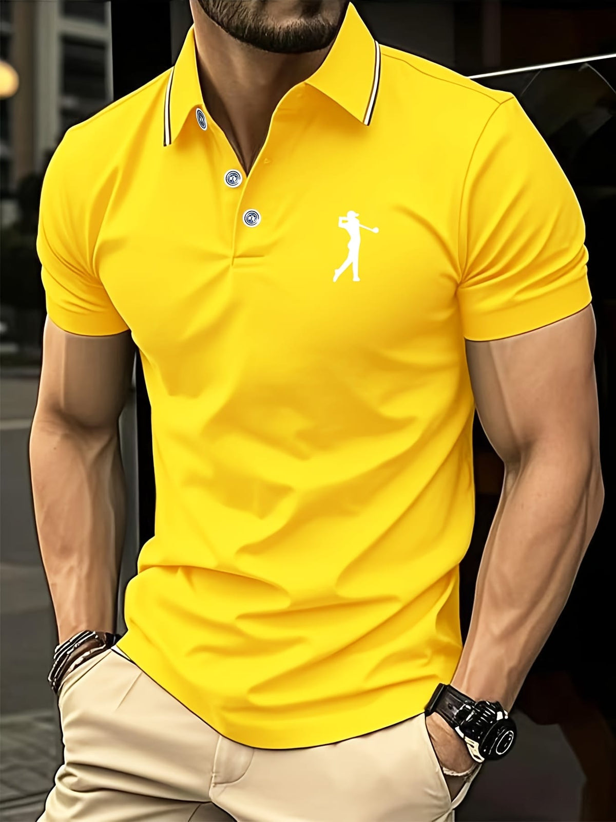 KissICON SpringSummer Mens Printed ShortSleeve Golf Shirt