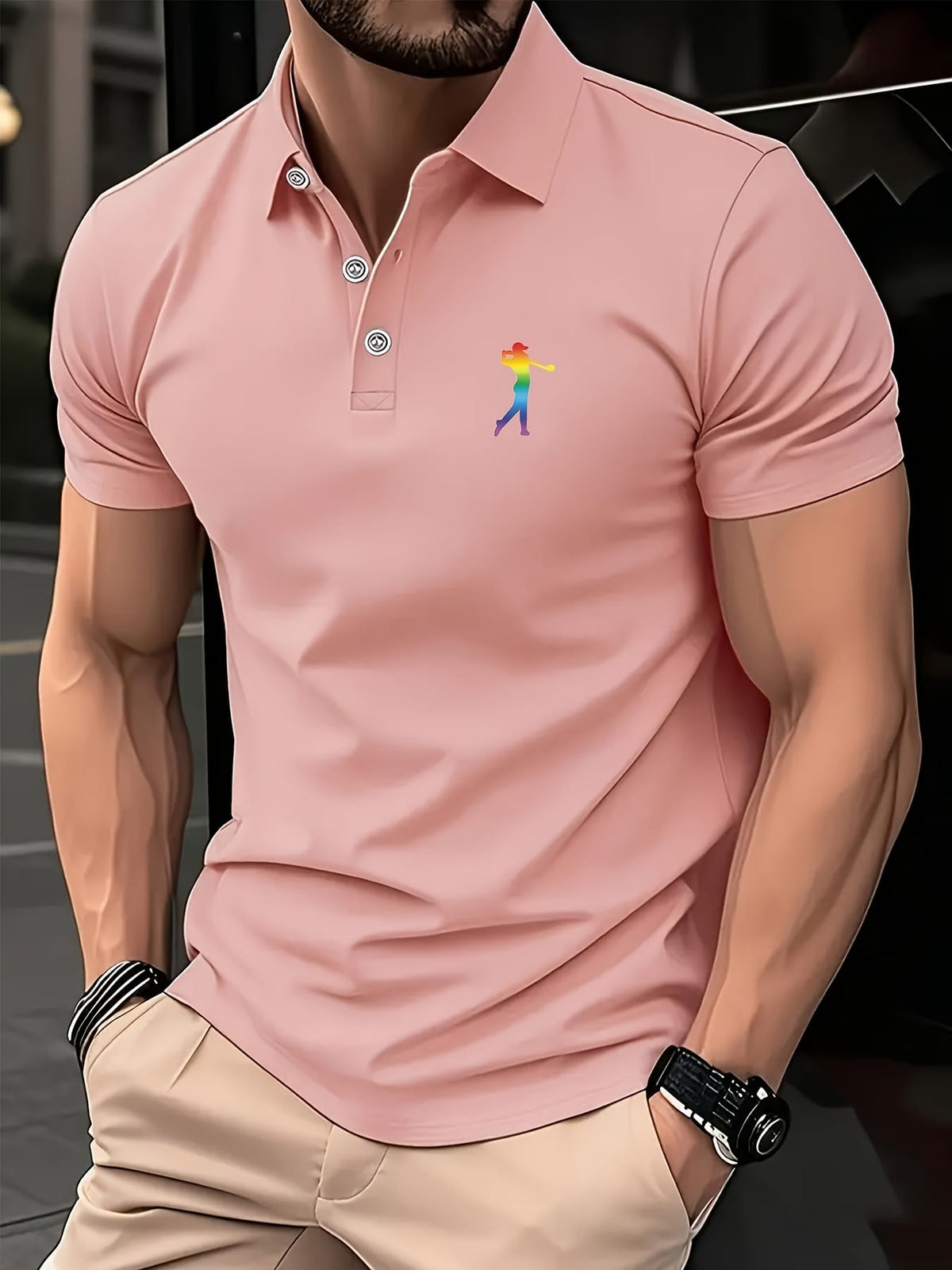 KissICON SpringSummer Mens Printed ShortSleeve Golf Shirt