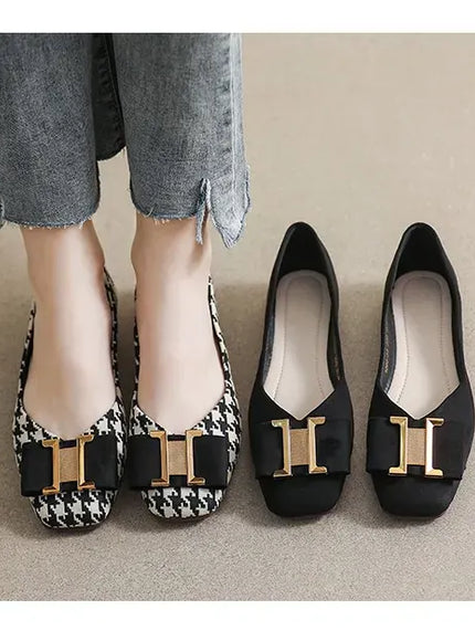 KissICON Square Toe Flat Shoes for Women's Spring Metal