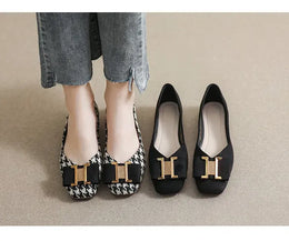 KissICON Square Toe Flat Shoes for Women's Spring Metal