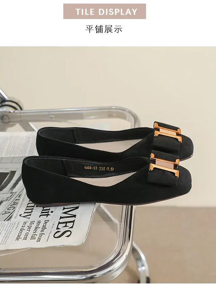 KissICON Square Toe Flat Shoes for Women's Spring Metal