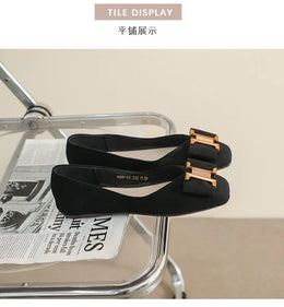 KissICON Square Toe Flat Shoes for Women's Spring Metal