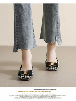 KissICON Square Toe Flat Shoes for Women's Spring Metal