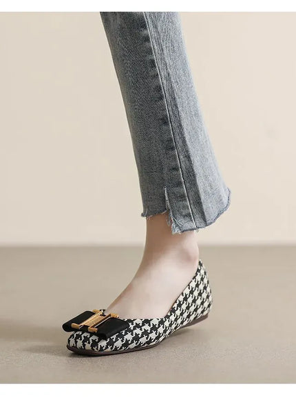 KissICON Square Toe Flat Shoes for Women's Spring Metal