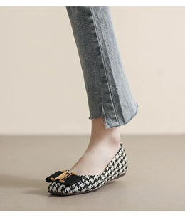 KissICON Square Toe Flat Shoes for Women's Spring Metal