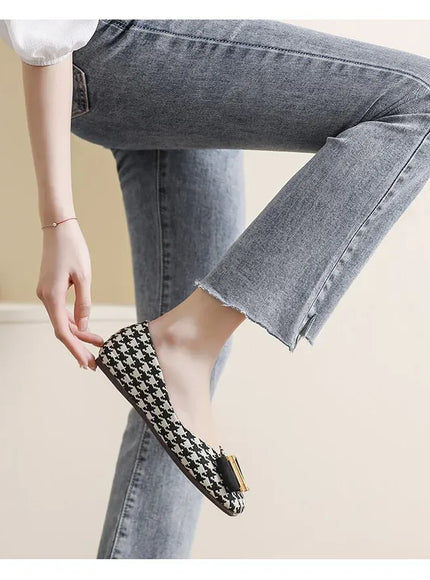 KissICON Square Toe Flat Shoes for Women's Spring Metal