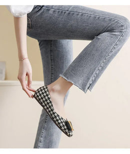 KissICON Square Toe Flat Shoes for Women's Spring Metal