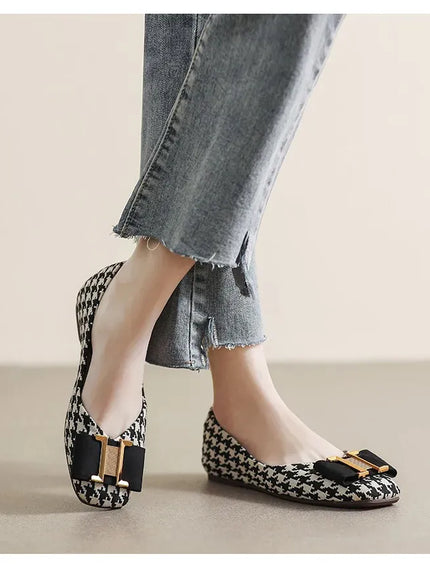 KissICON Square Toe Flat Shoes for Women's Spring Metal