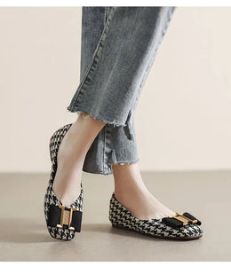 KissICON Square Toe Flat Shoes for Women's Spring Metal