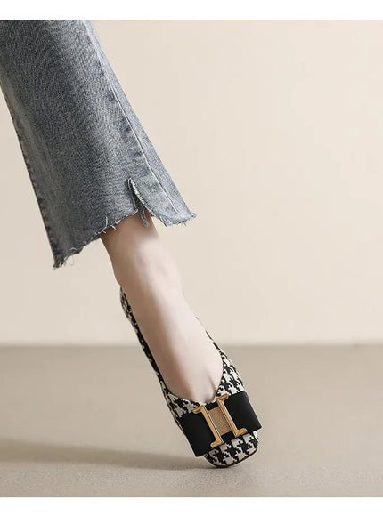KissICON Square Toe Flat Shoes for Women's Spring Metal