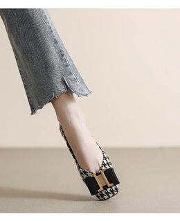 KissICON Square Toe Flat Shoes for Women's Spring Metal