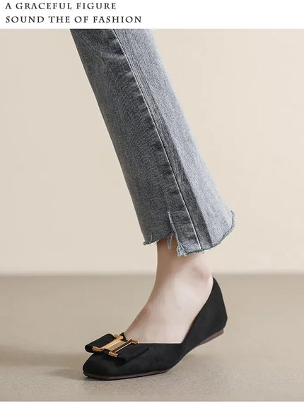 KissICON Square Toe Flat Shoes for Women's Spring Metal