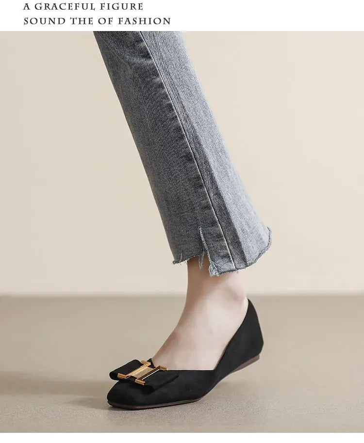 KissICON Square Toe Flat Shoes for Women's Spring Metal