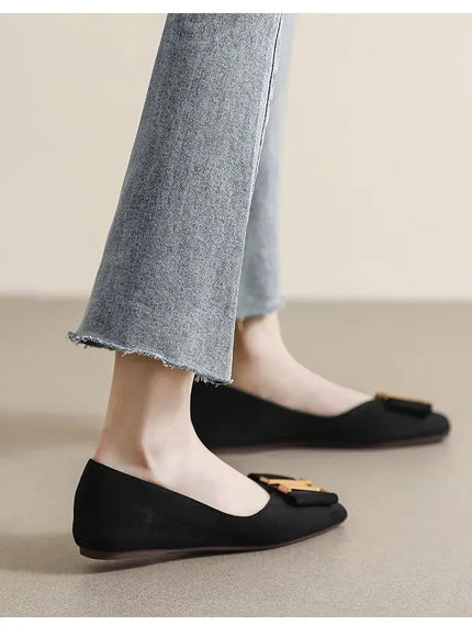 KissICON Square Toe Flat Shoes for Women's Spring Metal
