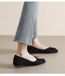 KissICON Square Toe Flat Shoes for Women's Spring Metal