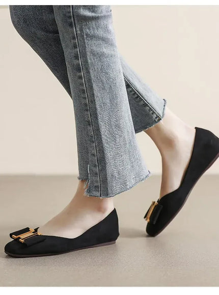 KissICON Square Toe Flat Shoes for Women's Spring Metal