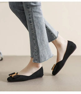 KissICON Square Toe Flat Shoes for Women's Spring Metal