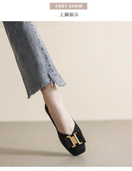 KissICON Square Toe Flat Shoes for Women's Spring Metal